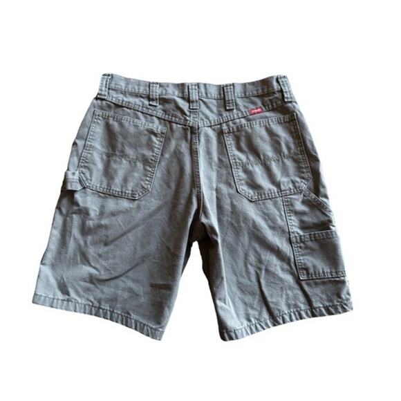 Wrangler Olive Green Shorts Carpenter Size 34 Gray Cotton Pockets 9” Inseam - Picture 3 of 7